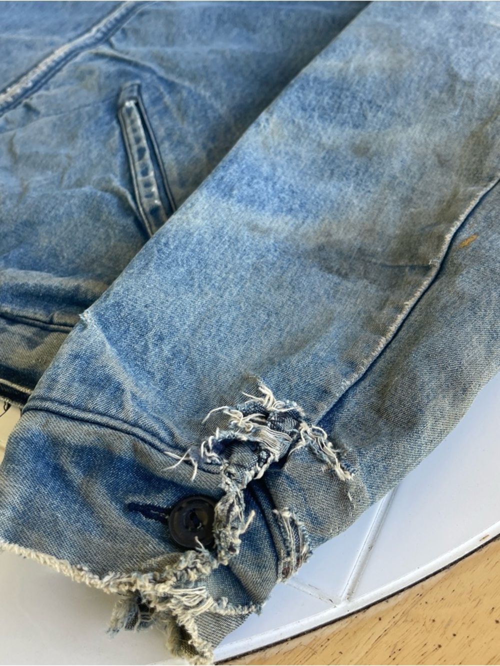 Vintage Big Ben Wrangler Denim Bomber Jacket M Chore Coat Workwear Distressed - Picture 5 of 16